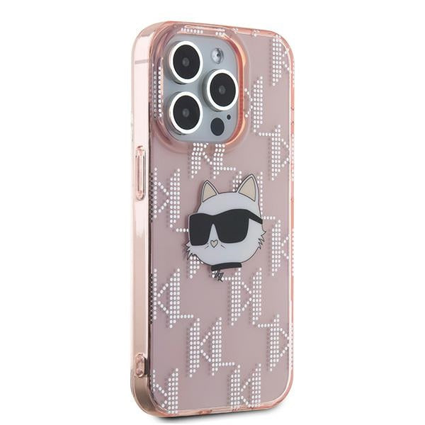 Futrola za Apple iPhone 15 Pro, Karl Lagerfeld, IML Luxury Monogram Choupette's Head, Roza