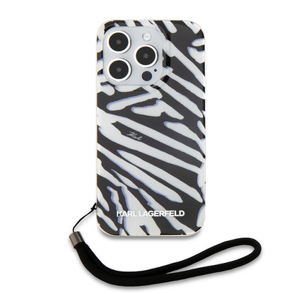 Futrola za Apple iPhone 15 Pro, Karl Lagerfeld, IML Luxury Zebra Pattern with Strap, Crna