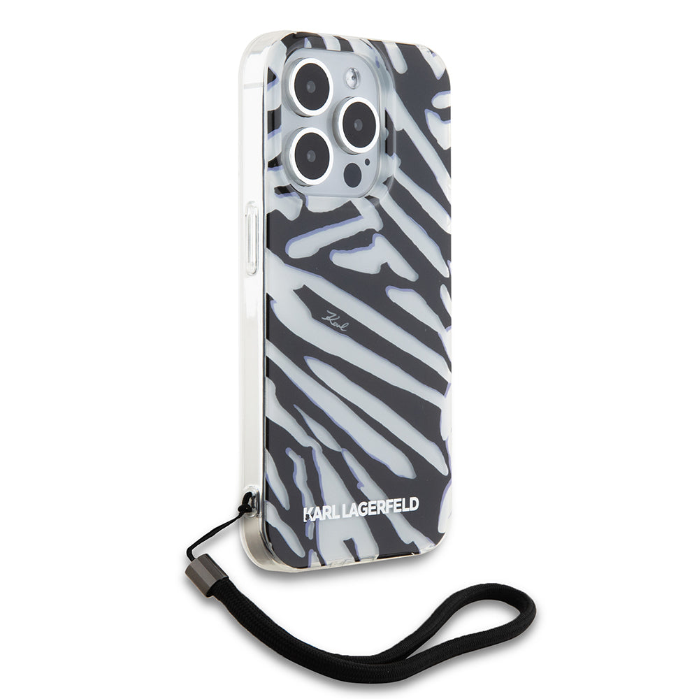 Futrola za Apple iPhone 15 Pro, Karl Lagerfeld, IML Luxury Zebra Pattern with Strap, Crna