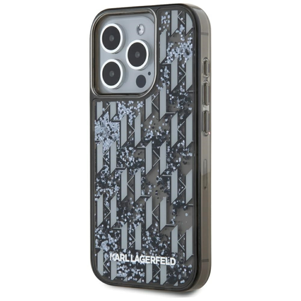 Futrola za Apple iPhone 15 Pro, Karl Lagerfeld, Liquid Glitter Monogram, Crna