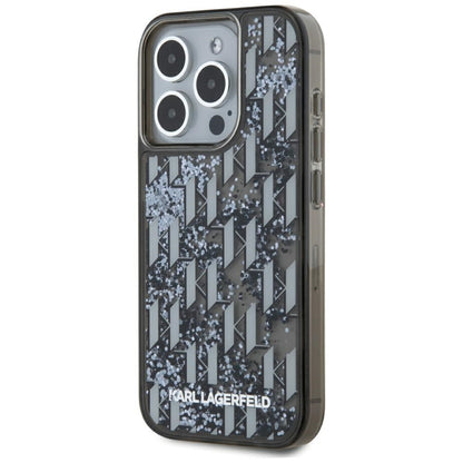Futrola za Apple iPhone 15 Pro, Karl Lagerfeld, Liquid Glitter Monogram, Crna