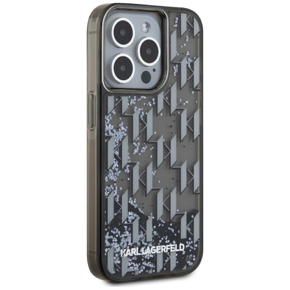 Futrola za Apple iPhone 15 Pro, Karl Lagerfeld, Liquid Glitter Monogram, Crna