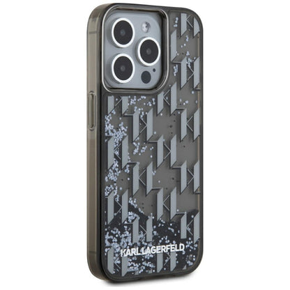 Futrola za Apple iPhone 15 Pro, Karl Lagerfeld, Liquid Glitter Monogram, Crna