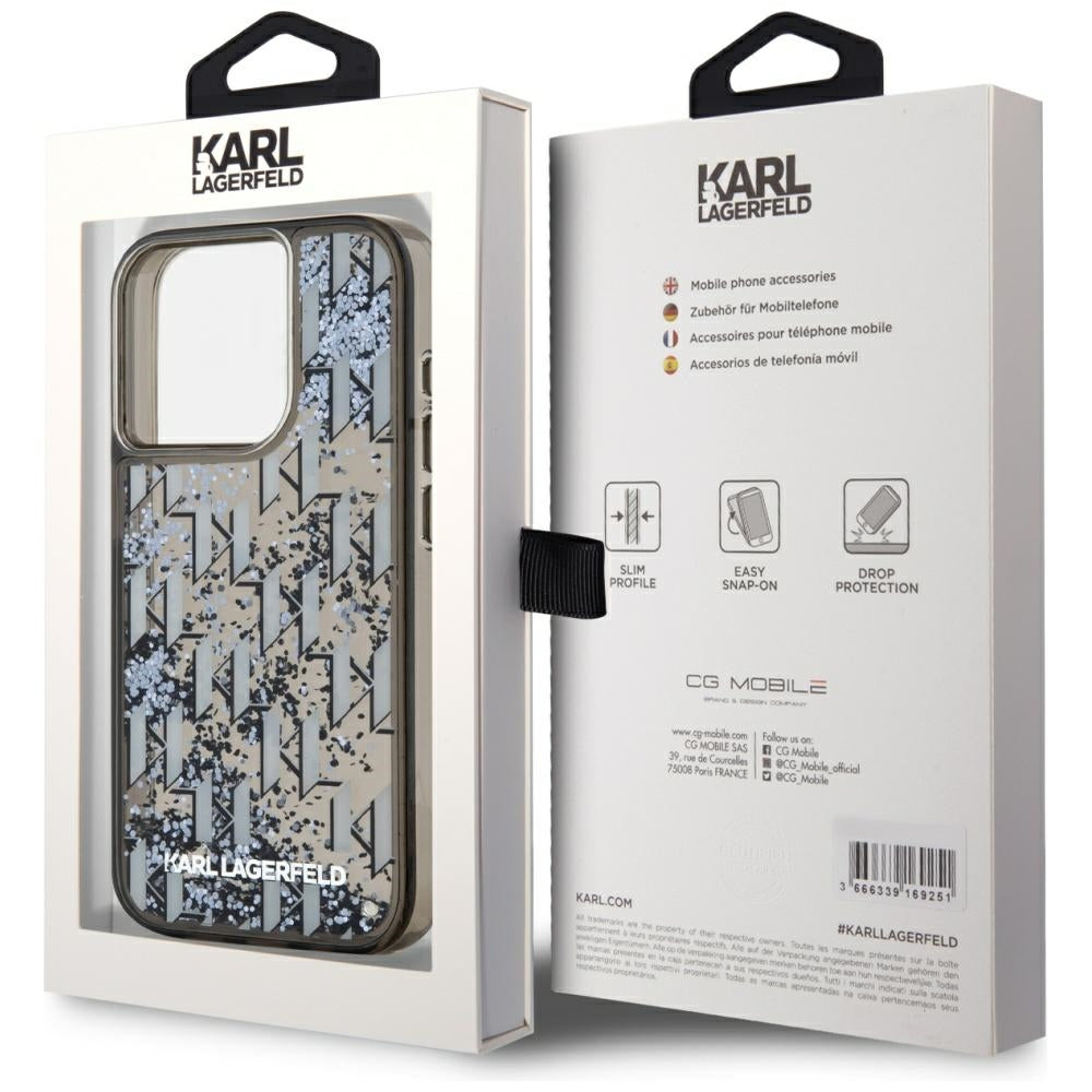 Futrola za Apple iPhone 15 Pro, Karl Lagerfeld, Liquid Glitter Monogram, Crna