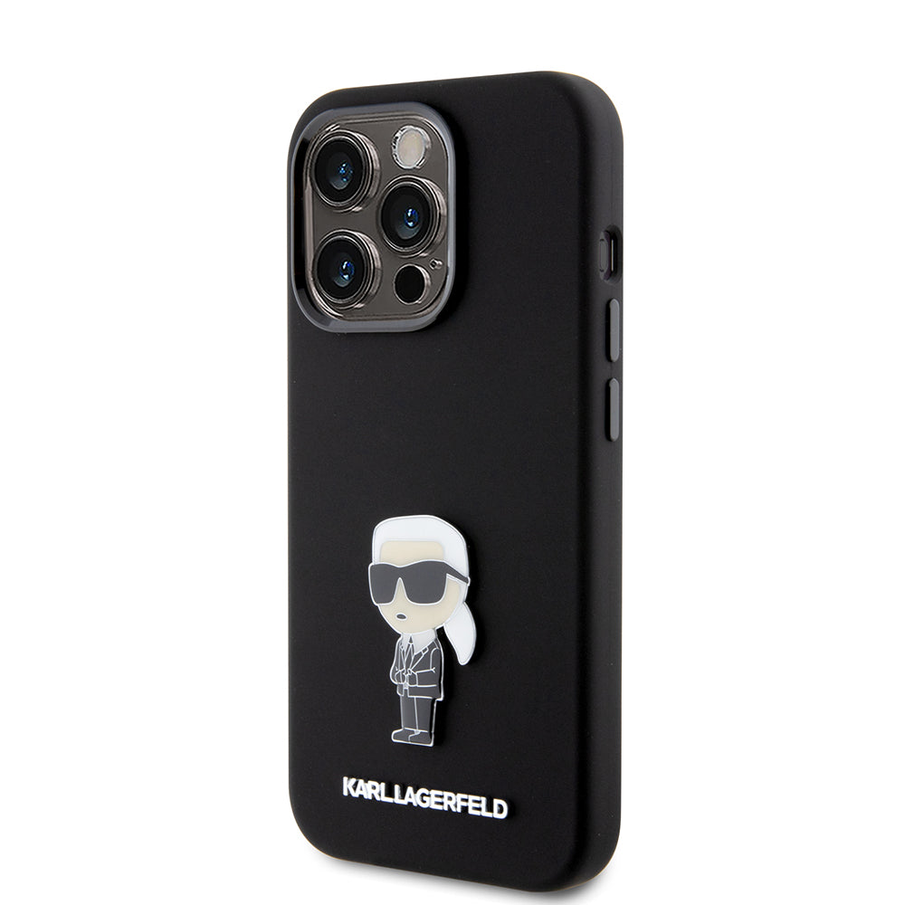 Futrola za Apple iPhone 15 Pro, Karl Lagerfeld, Silicone Metal Ikonik, Crna