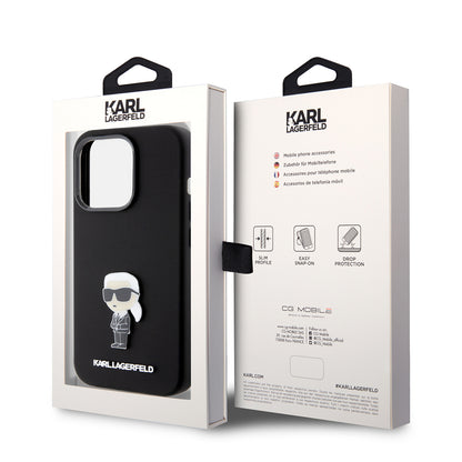 Futrola za Apple iPhone 15 Pro, Karl Lagerfeld, Silicone Metal Ikonik, Crna