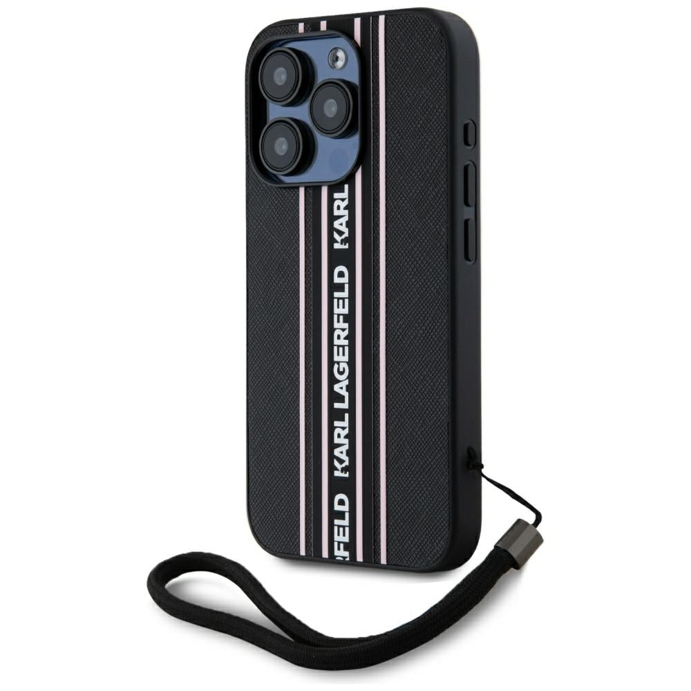Futrola za Apple iPhone 15 Pro, Karl Lagerfeld, Saffiano Athleisure Stripes with Strap, Roza