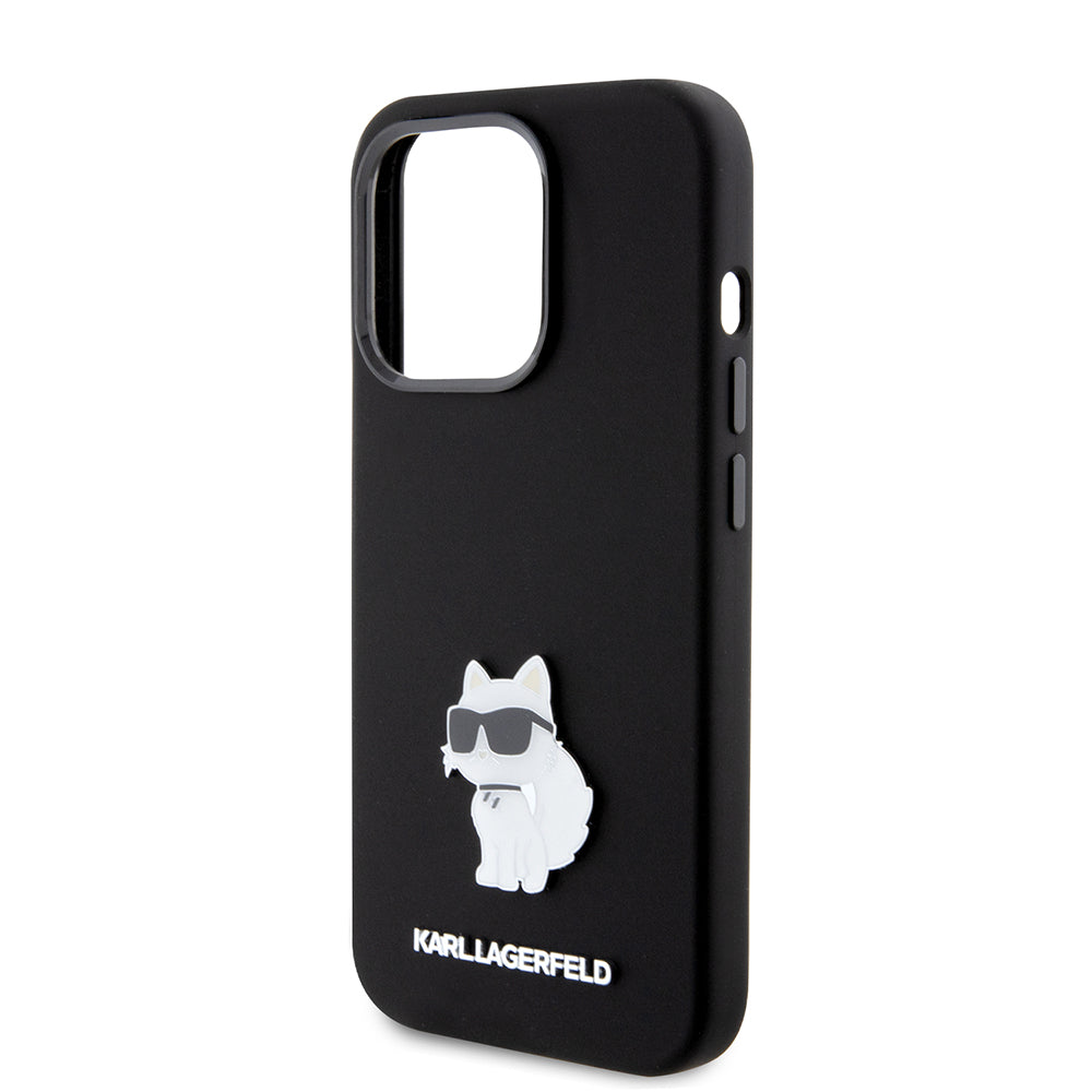 Futrola za Apple iPhone 15 Pro, Karl Lagerfeld, Silicone Choupette Metal, Crna