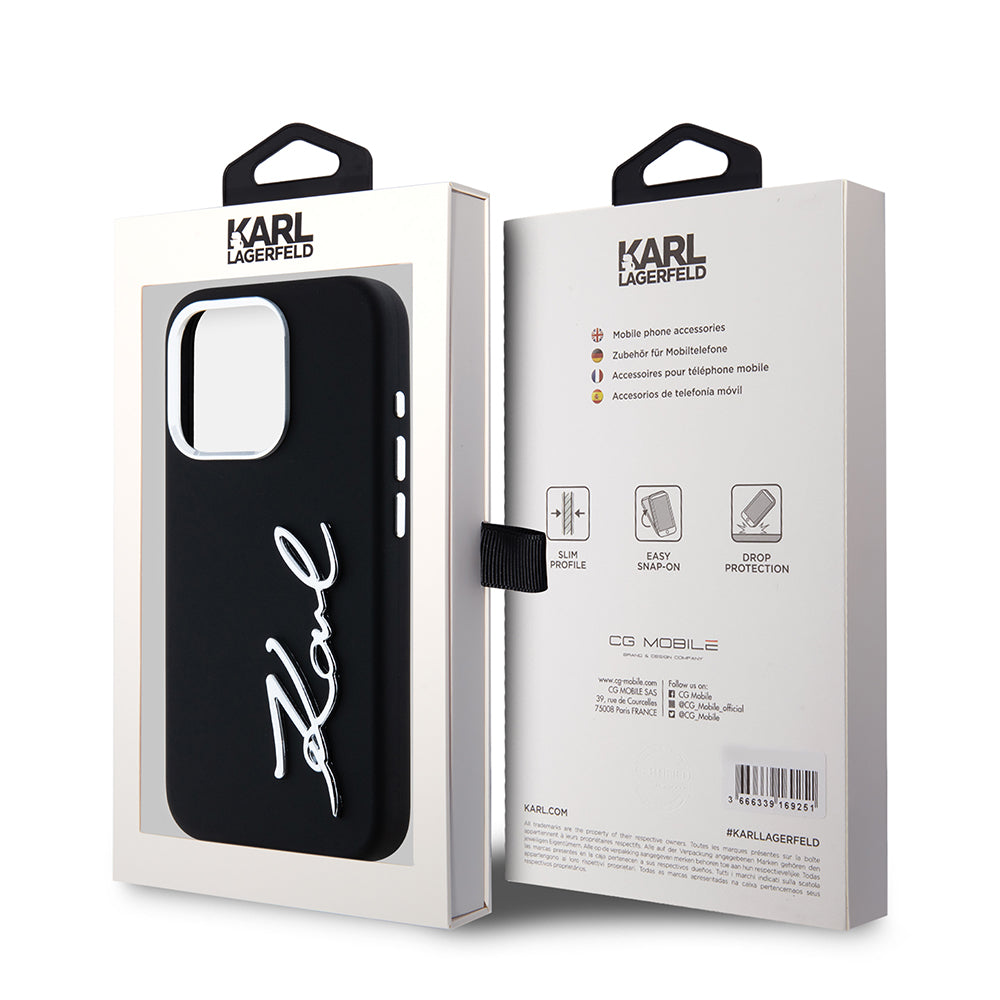 Futrola za Apple iPhone 15 Pro, Karl Lagerfeld, Silikonski metalni logo, Crna