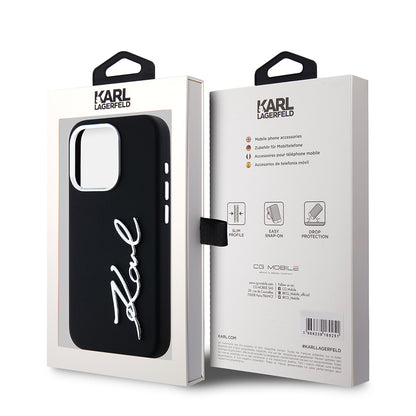 Futrola za Apple iPhone 15 Pro, Karl Lagerfeld, Silikonski metalni logo, Crna