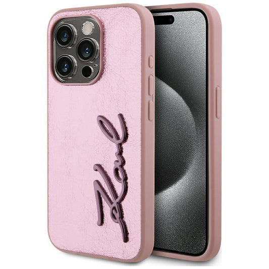 Futrola za Apple iPhone 15 Pro, Karl Lagerfeld, Metal Signature, Roza