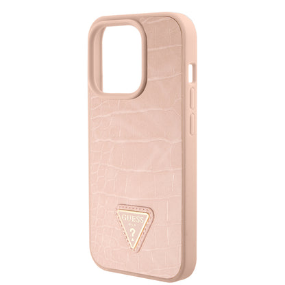 Futrola za Apple iPhone 15 Pro Max, Guess, Croco Triangle Metal Logo, Roza