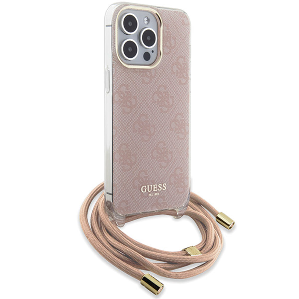 Futrola za Apple iPhone 15 Pro Max, Guess, Crossbody Cord 4G Print, Roza