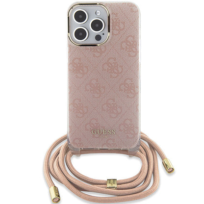 Futrola za Apple iPhone 15 Pro Max, Guess, Crossbody Cord 4G Print, Roza