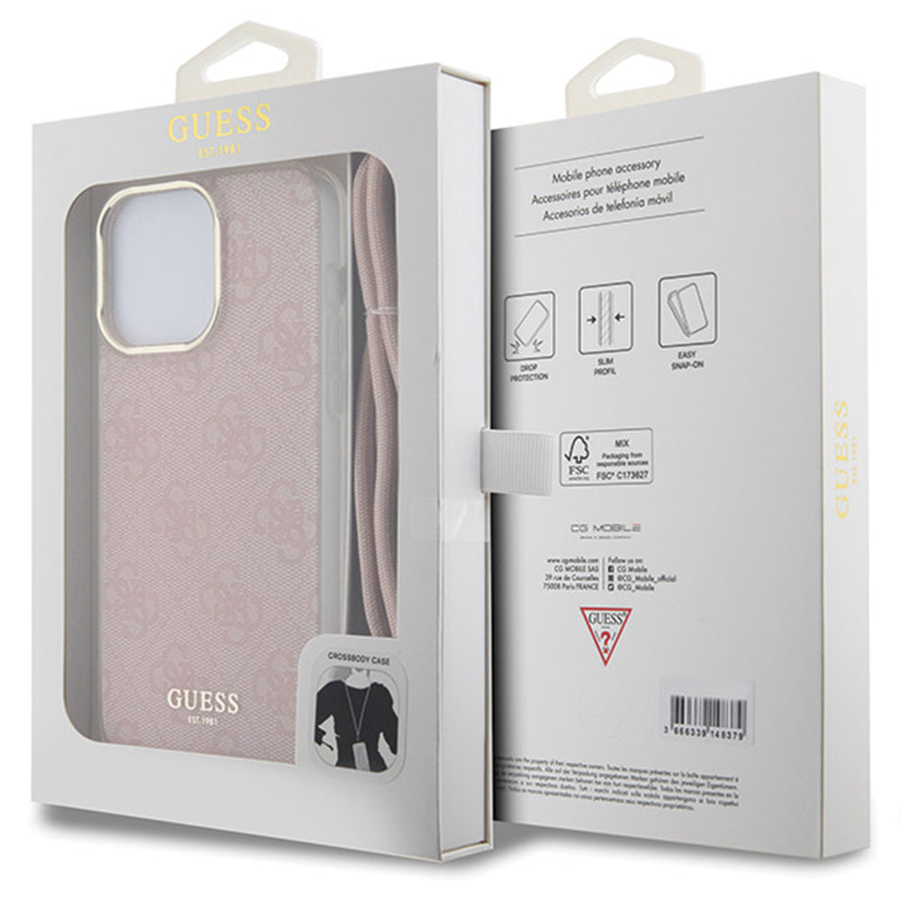Futrola za Apple iPhone 15 Pro Max, Guess, Crossbody Cord 4G Print, Roza