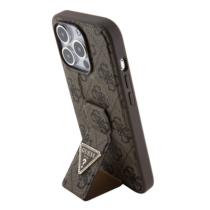 Futrola za Apple iPhone 15 Pro Max, Guess, Grip Stand 4G Triangle Strass, Smeđa