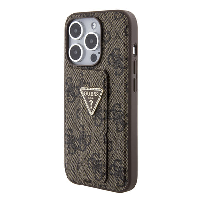 Futrola za Apple iPhone 15 Pro Max, Guess, Grip Stand 4G Triangle Strass, Smeđa