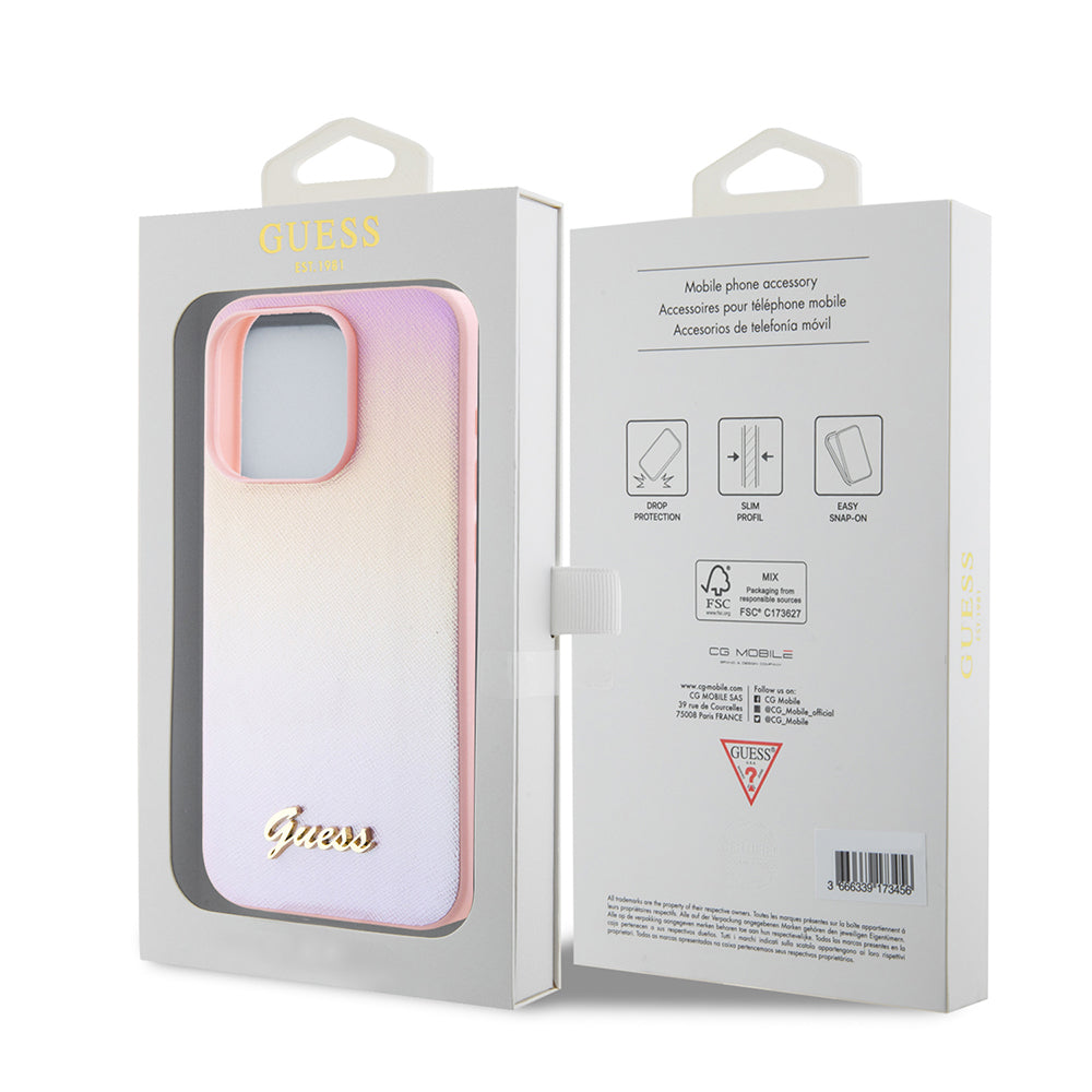 Futrola za Apple iPhone 15 Pro Max, Guess, Iridescent Metal Script, Roza