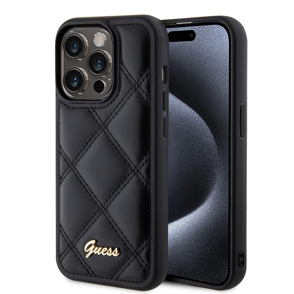Futrola za Apple iPhone 15 Pro Max, Guess, Quilted Metal Logo, Crna