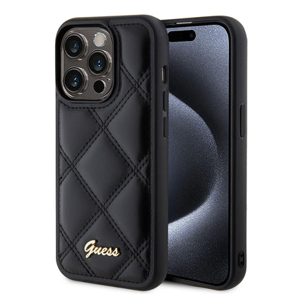 Futrola za Apple iPhone 15 Pro Max, Guess, Quilted Metal Logo, Crna