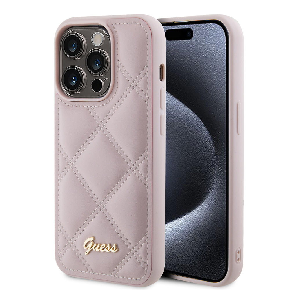 Futrola za Apple iPhone 15 Pro Max, Guess, Quilted Metal Logo, Roza