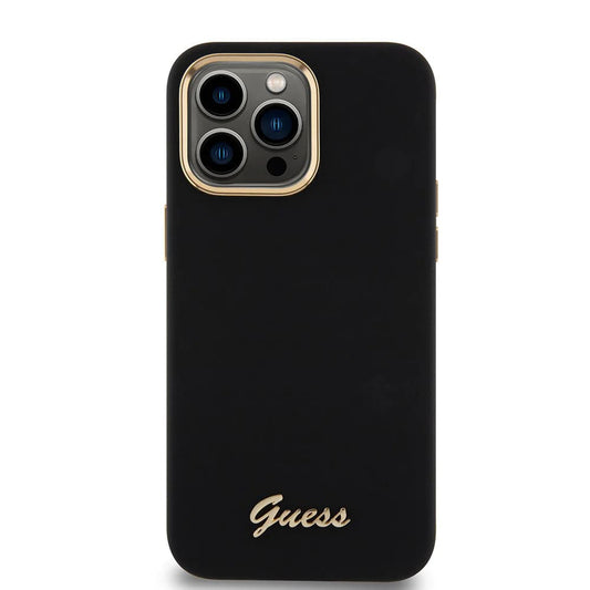 Futrola za Apple iPhone 15 Pro Max, Guess, Script Metal Logo & Frame, Crna