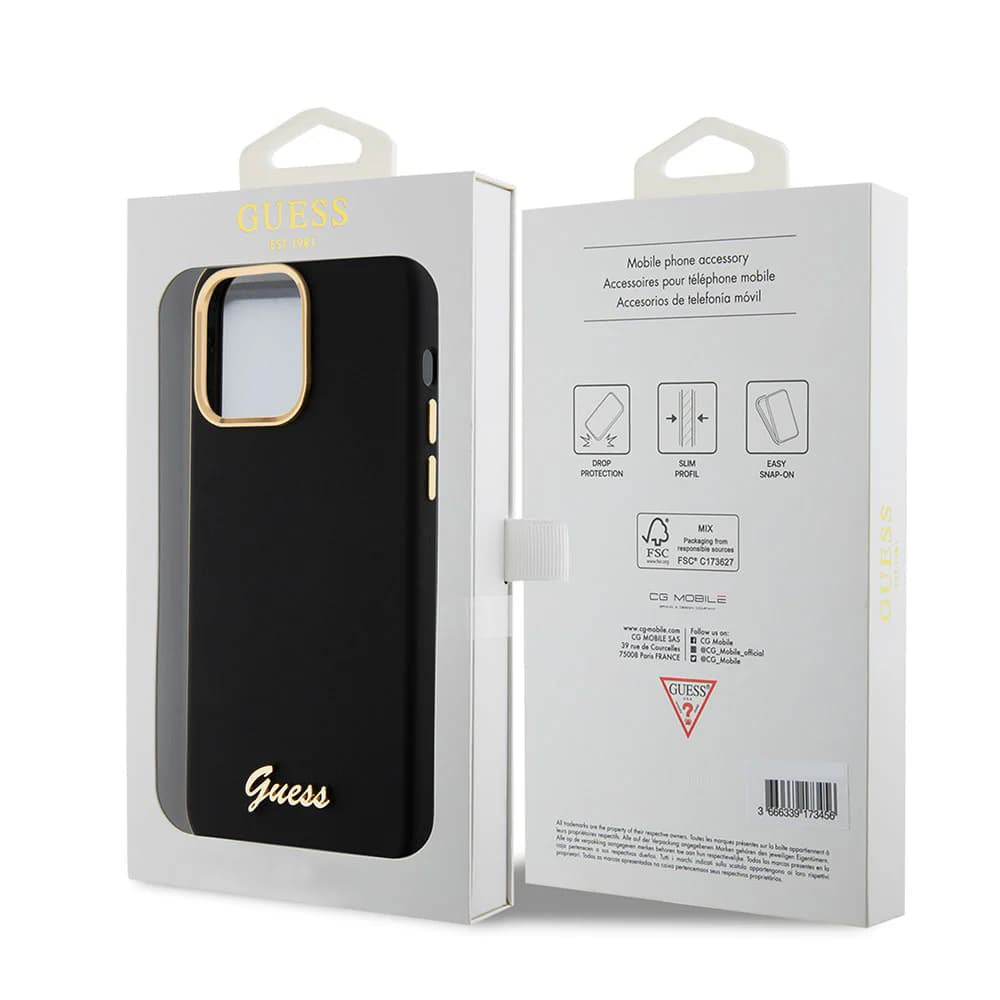 Futrola za Apple iPhone 15 Pro Max, Guess, Script Metal Logo & Frame, Crna