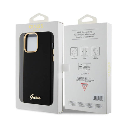 Futrola za Apple iPhone 15 Pro Max, Guess, Script Metal Logo & Frame, Crna