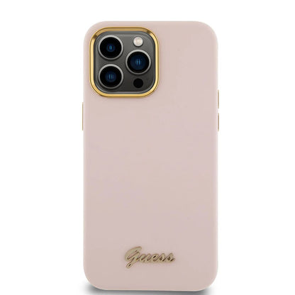 Futrola za Apple iPhone 15 Pro Max, Guess, Script Metal Logo & Frame, Svijetlo roza
