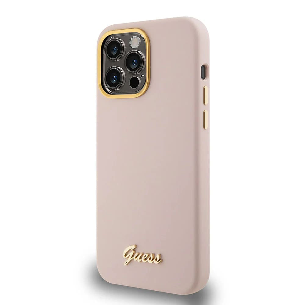 Futrola za Apple iPhone 15 Pro Max, Guess, Script Metal Logo & Frame, Svijetlo roza