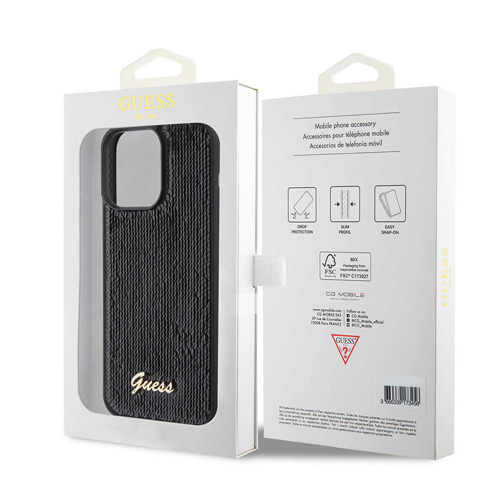 Futrola za Apple iPhone 15 Pro Max, Guess, Sequin Script Logo, Crna GUHCP15XPSFDGSK