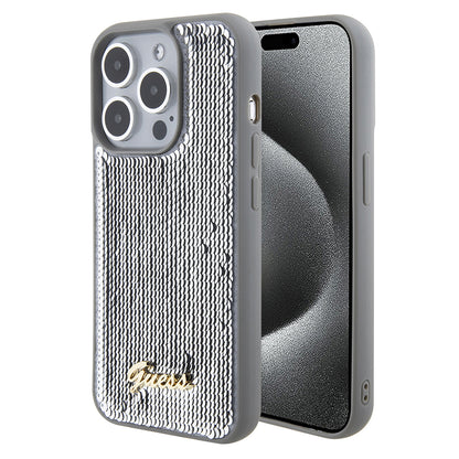 Futrola za Apple iPhone 15 Pro Max, Guess, Sequin Script Metal, Srebrna