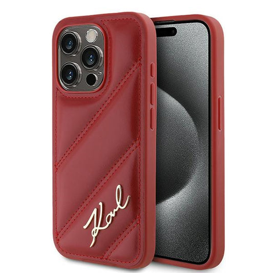 Futrola za Apple iPhone 15 Pro Max, Karl Lagerfeld, Diagonal Quilted Script, Crvena