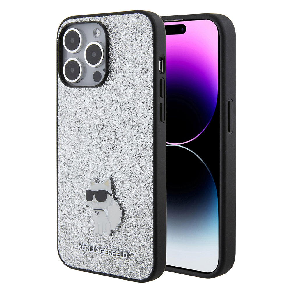 Futrola za Apple iPhone 15 Pro Max, Karl Lagerfeld, Glitter Fixed Choupette Logo, Srebrna