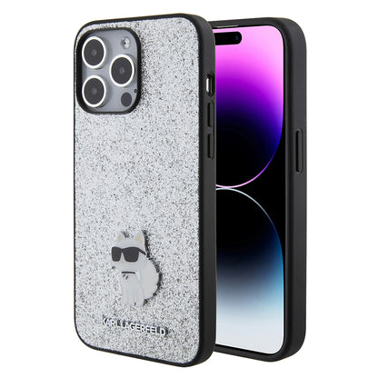 Futrola za Apple iPhone 15 Pro Max, Karl Lagerfeld, Glitter Fixed Choupette Logo, Srebrna