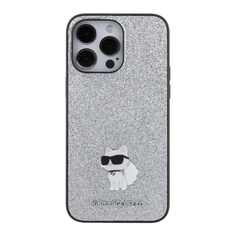 Futrola za Apple iPhone 15 Pro Max, Karl Lagerfeld, Glitter Fixed Choupette Logo, Srebrna
