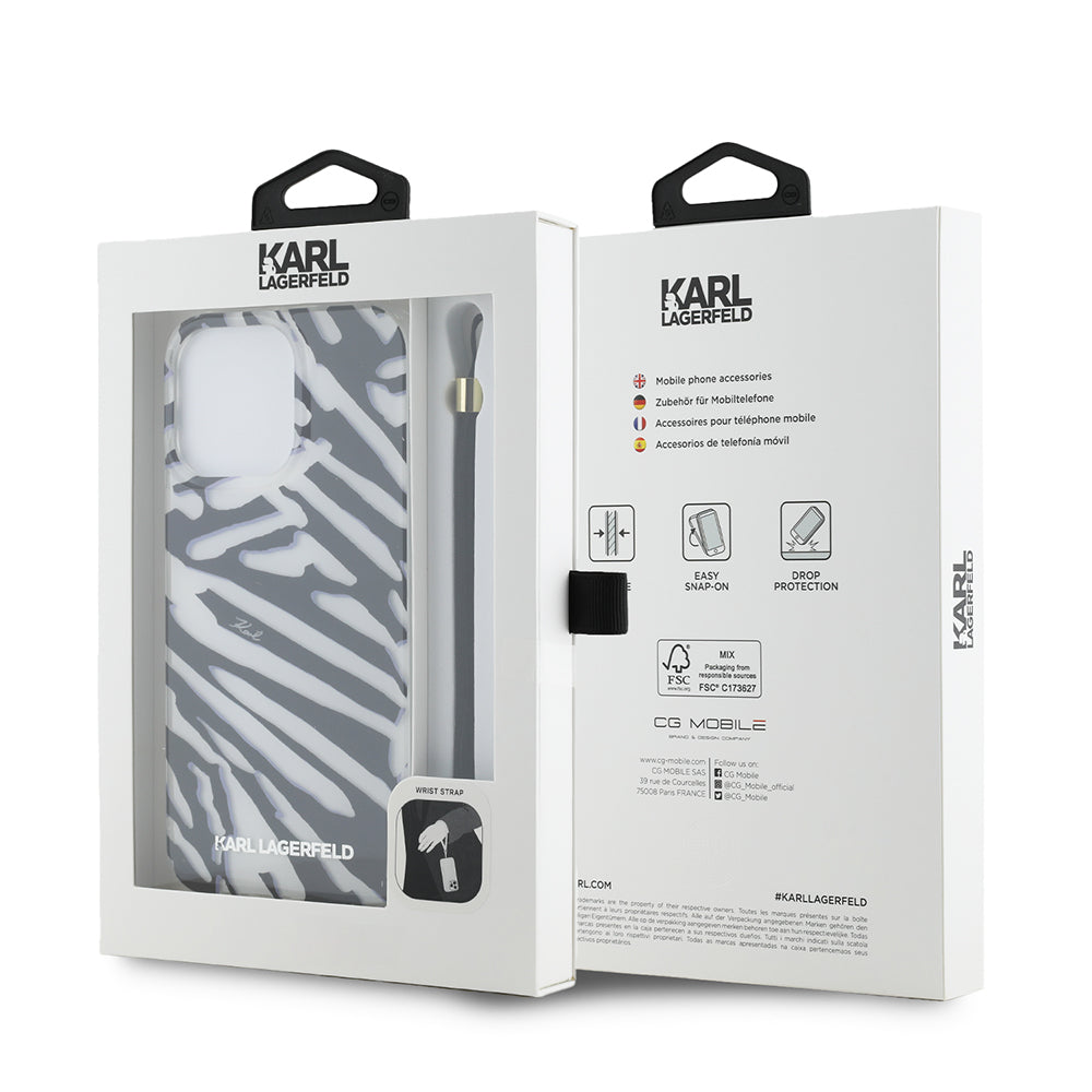 Futrola za Apple iPhone 15 Pro Max, Karl Lagerfeld, IML Luxury Zebra Pattern with Strap, Crna