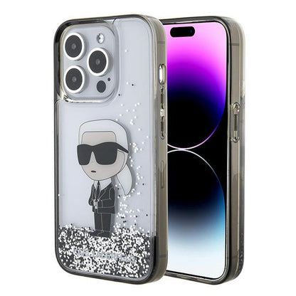 Futrola za Apple iPhone 15 Pro Max, Karl Lagerfeld, Liquid Glitter Ikonik Karl, Prozirna