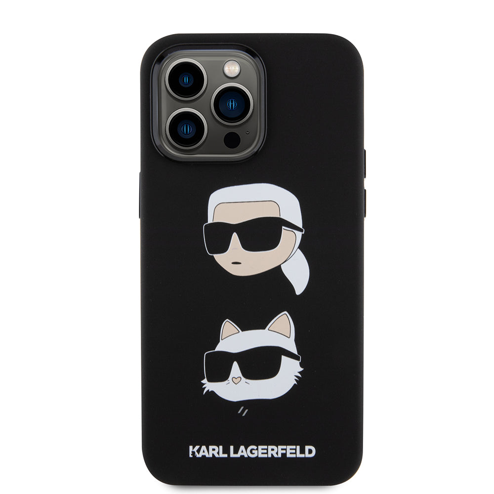 Futrola za Apple iPhone 15 Pro Max, Karl Lagerfeld, Silikonska Karl & Choupette Heads, Crna