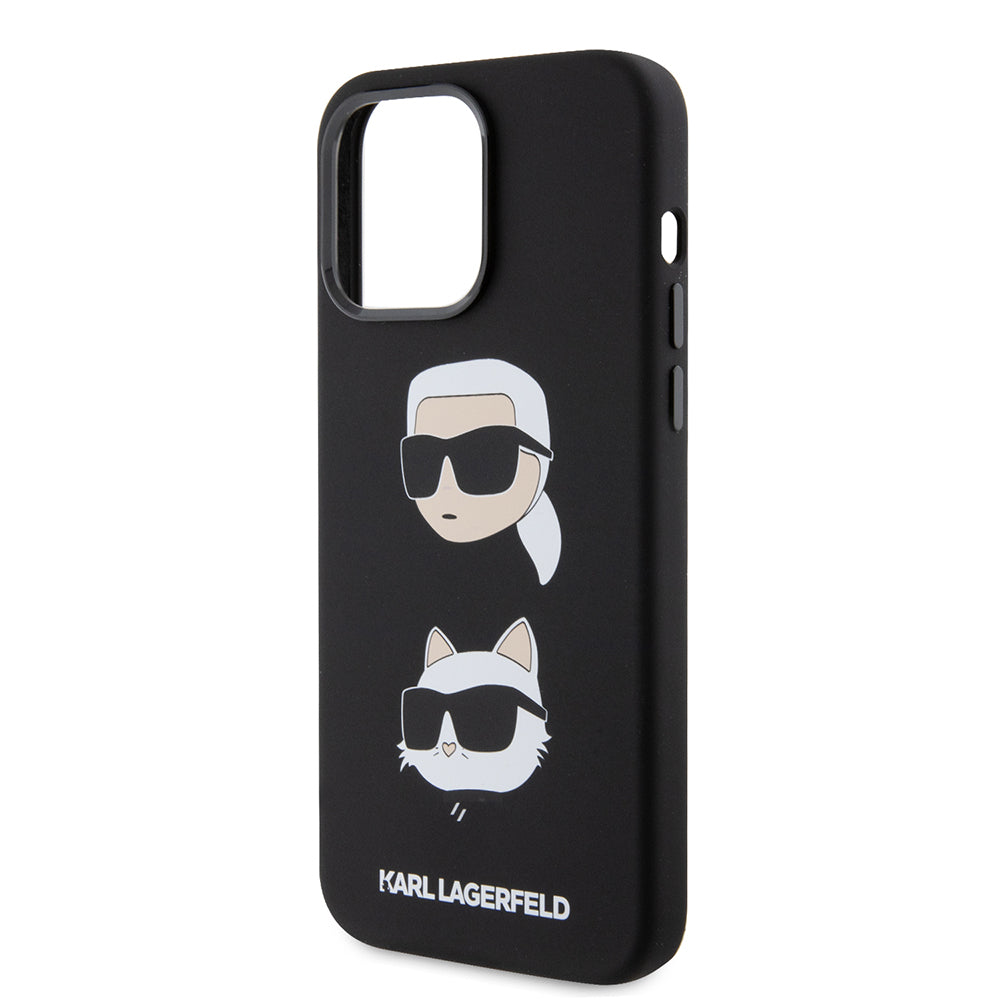 Futrola za Apple iPhone 15 Pro Max, Karl Lagerfeld, Silikonska Karl & Choupette Heads, Crna