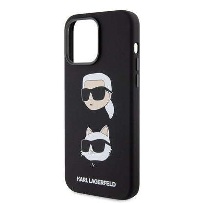 Futrola za Apple iPhone 15 Pro Max, Karl Lagerfeld, Silikonska Karl & Choupette Heads, Crna