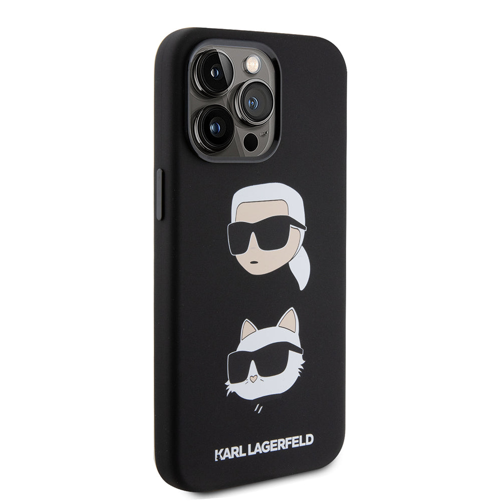 Futrola za Apple iPhone 15 Pro Max, Karl Lagerfeld, Silikonska Karl & Choupette Heads, Crna