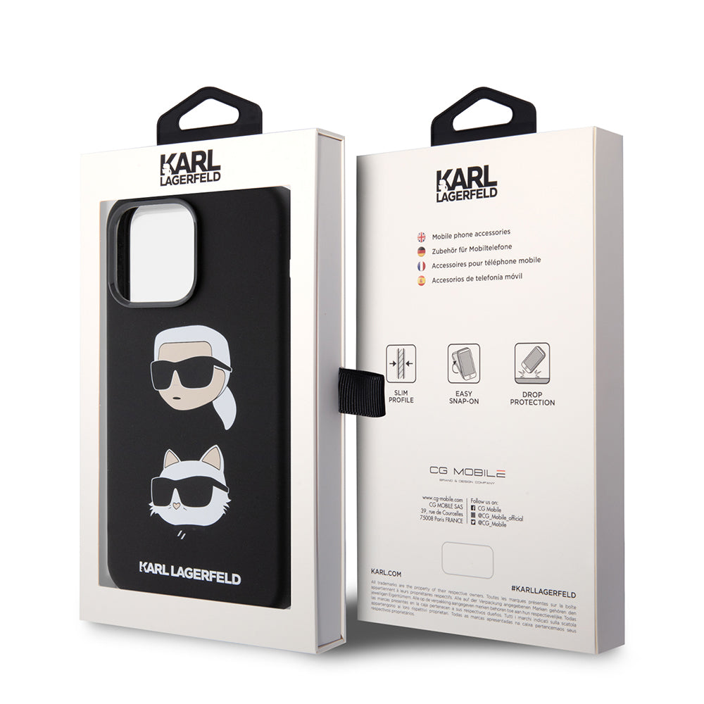 Futrola za Apple iPhone 15 Pro Max, Karl Lagerfeld, Silikonska Karl & Choupette Heads, Crna