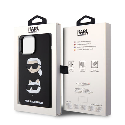 Futrola za Apple iPhone 15 Pro Max, Karl Lagerfeld, Silikonska Karl & Choupette Heads, Crna