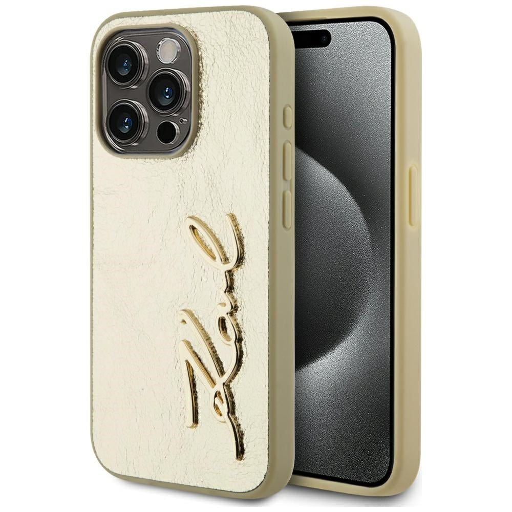Futrola za Apple iPhone 15 Pro Max, Karl Lagerfeld, Metal Signature, Zlatna