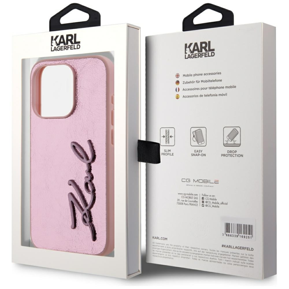 Futrola za Apple iPhone 15 Pro Max, Karl Lagerfeld, Metal Signature, Roza