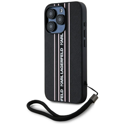 Futrola za Apple iPhone 15 Pro Max, Karl Lagerfeld, Saffiano Athleisure Stripes with Strap, Roza