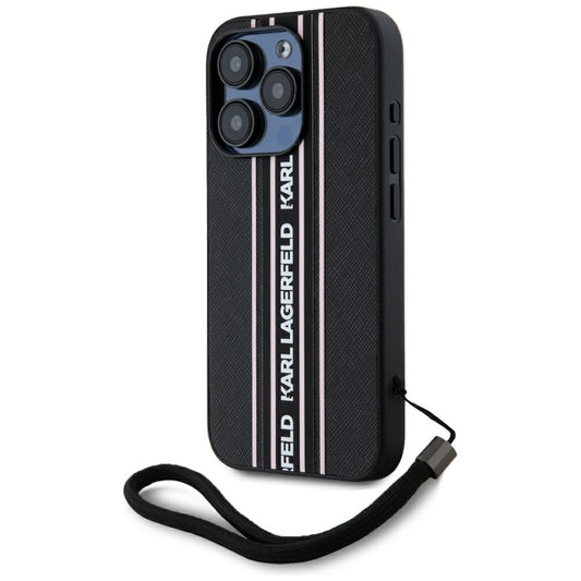 Futrola za Apple iPhone 15 Pro Max, Karl Lagerfeld, Saffiano Athleisure Stripes with Strap, Roza