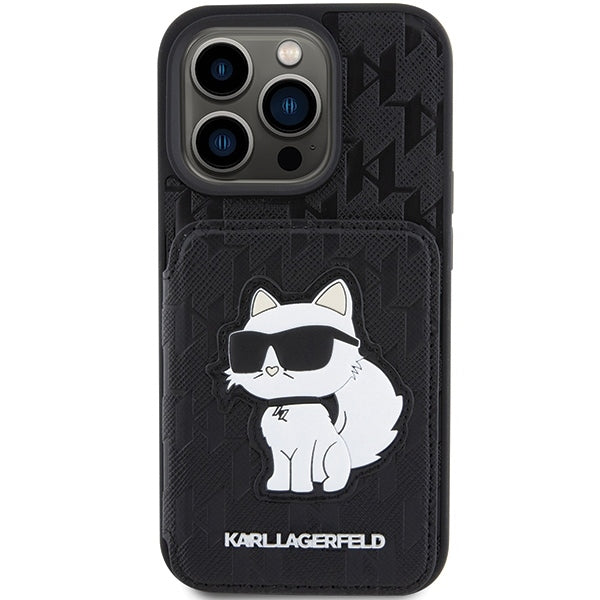 Futrola za Apple iPhone 15 Pro Max, Karl Lagerfeld, Saffiano Cardslots and Stand Monogram Choupette, Crna