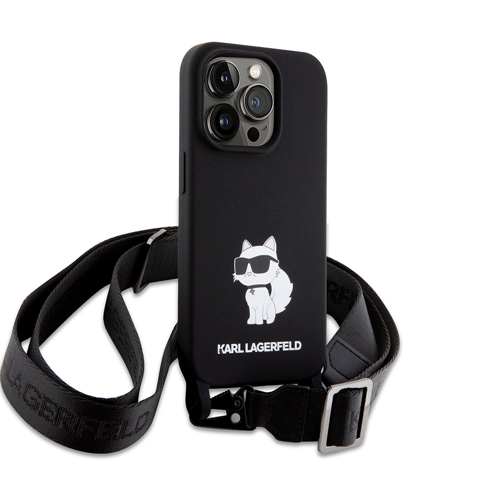 Futrola za Apple iPhone 15 Pro Max, Karl Lagerfeld, Silicone Crossbody Choupette, Crna